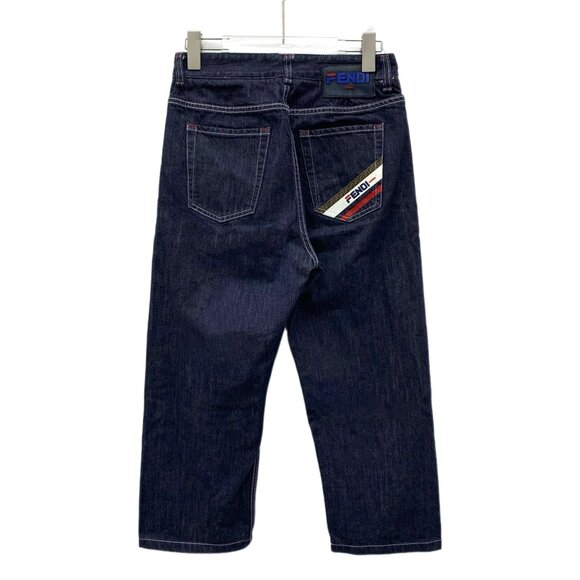 Fendi Fila Collaboration Dark Blue Wide-Leg Cotton Denim Pants Size 31/34 - Picture 8 of 8